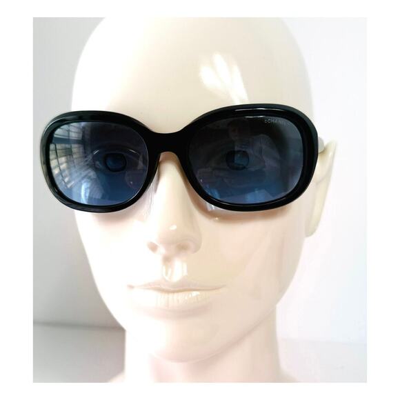 Chanel Sunglasses Women's Oversized Round Frames Navy Gold CC Sides Original Box - Picture 3 of 8